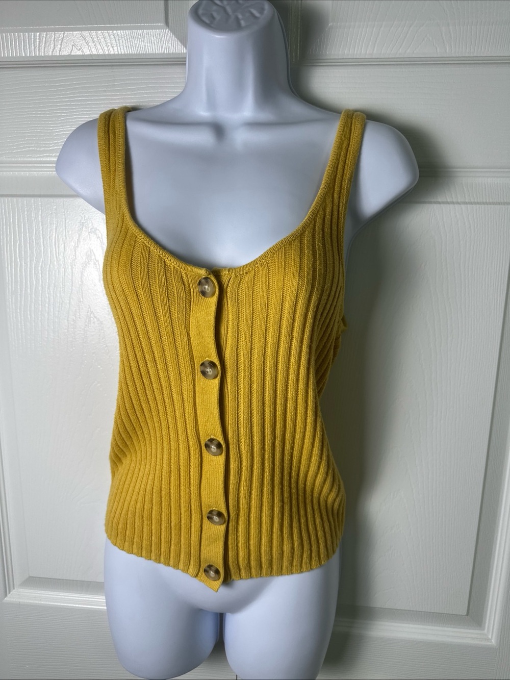 American Eagle Ribbed Button-Front Mustard Tank Top